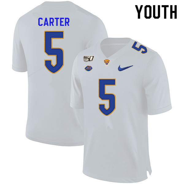 2019 Youth #5 Kamonte Carter Pitt Panthers College Football Jerseys Sale-White